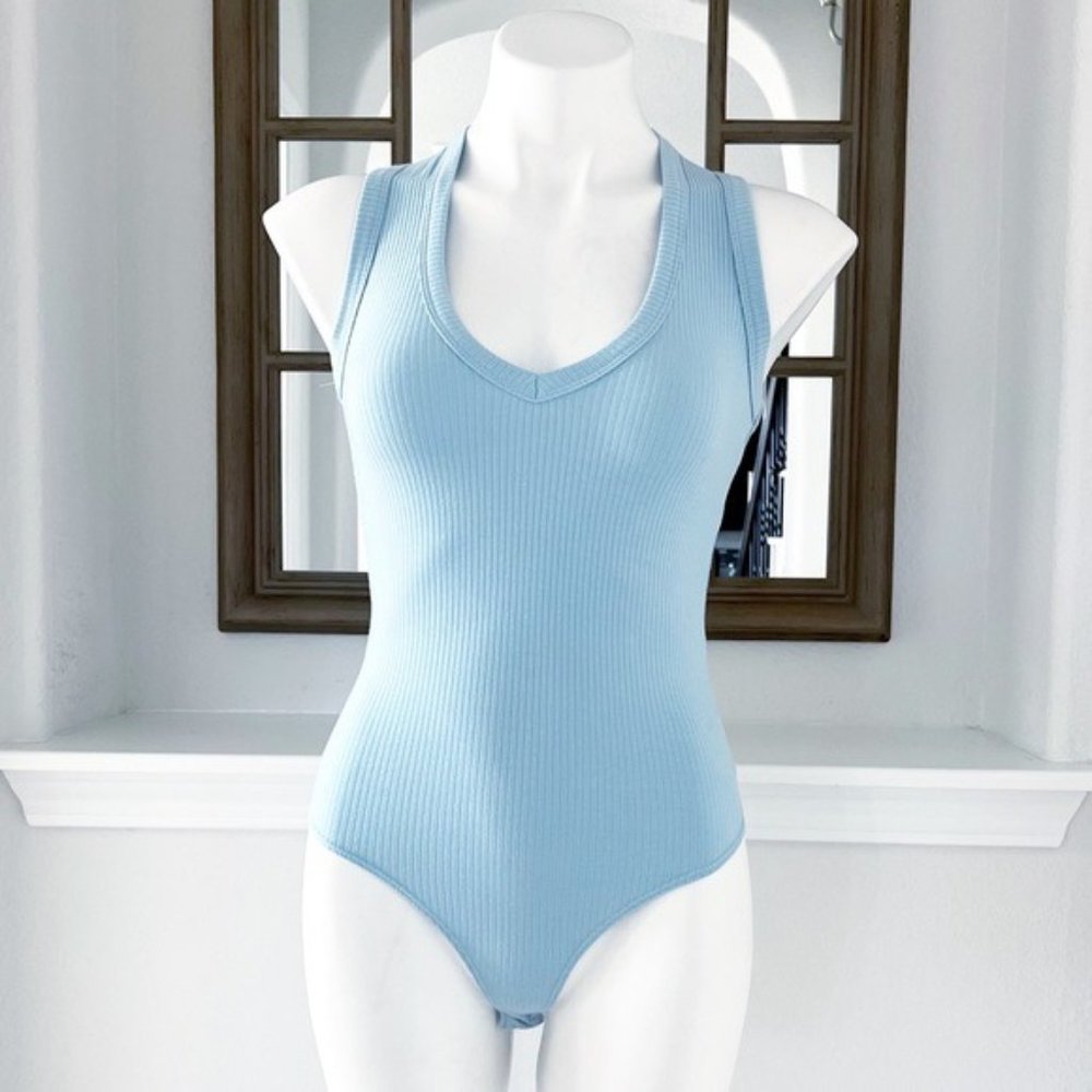 Anthropologie’s Drew Thong Bodysuit Ribbed V-Neck Top Size S NWT $136.00